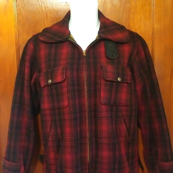 1950s Woolrich Mackinaw Wool Hunting Coat Jacket Size 38 Red Tartan Plaid - Picture 2 of 12